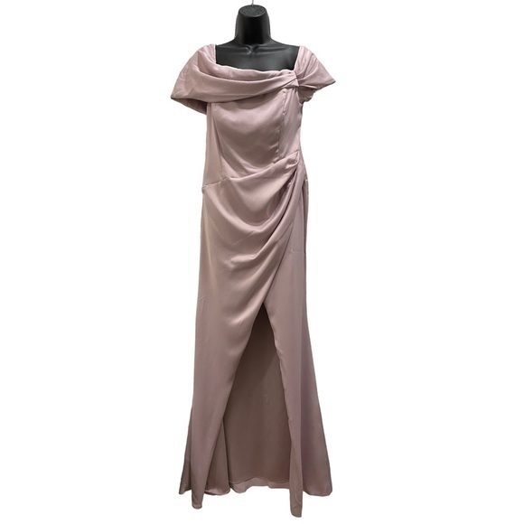 Asos Edition Satin Bardot Drape Wrap Maxi Dress In Pale Lavender Nwot